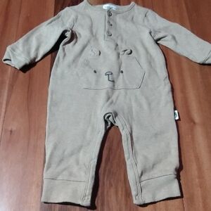 Rabbit + Bear Organic 6-9 Months Bear-Face Henley Romper